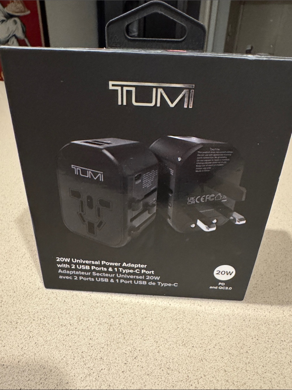 Tumi Black Universal Travel Power Adapter with USB-A and USB-C Ports NEW